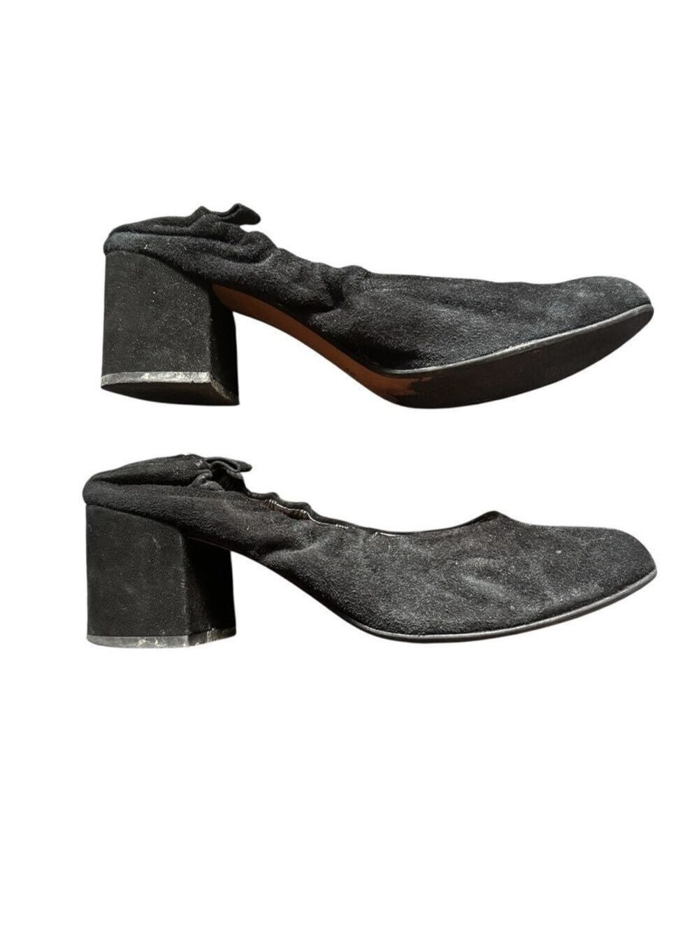 Black Heels with 2.5” Block Heel and Minimalist Design Faux Suede Size 39